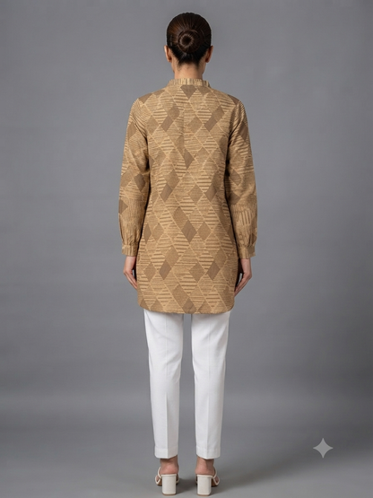 Beige Cotton Geometric Printed Shirt