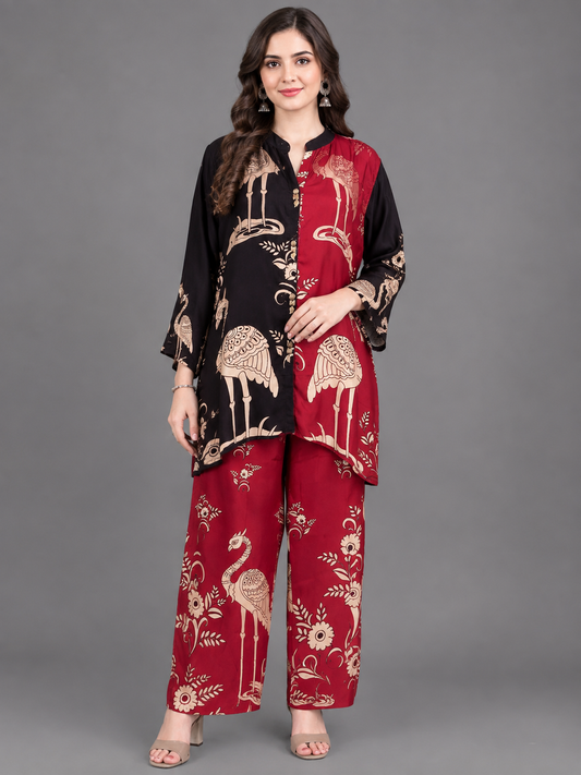 Black Crepe Printed cord set
