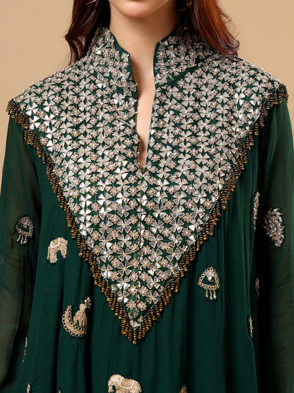 Emerald Green Georgette Gota Patti Cord Set