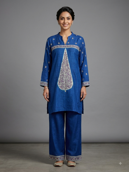 Blue Crepe Printed Cord Set