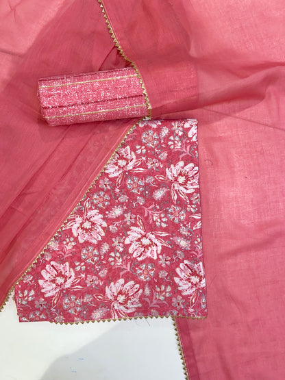 Pink Printed Cotton Unstitched Fabric