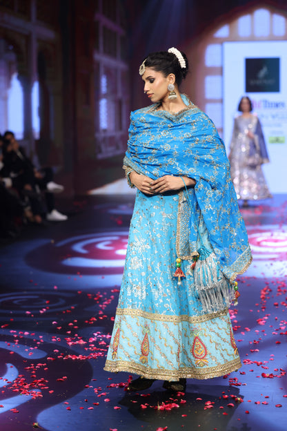 Ghungroo Blue Hand-Embroidered Zari Aari Silk Anarkali Set