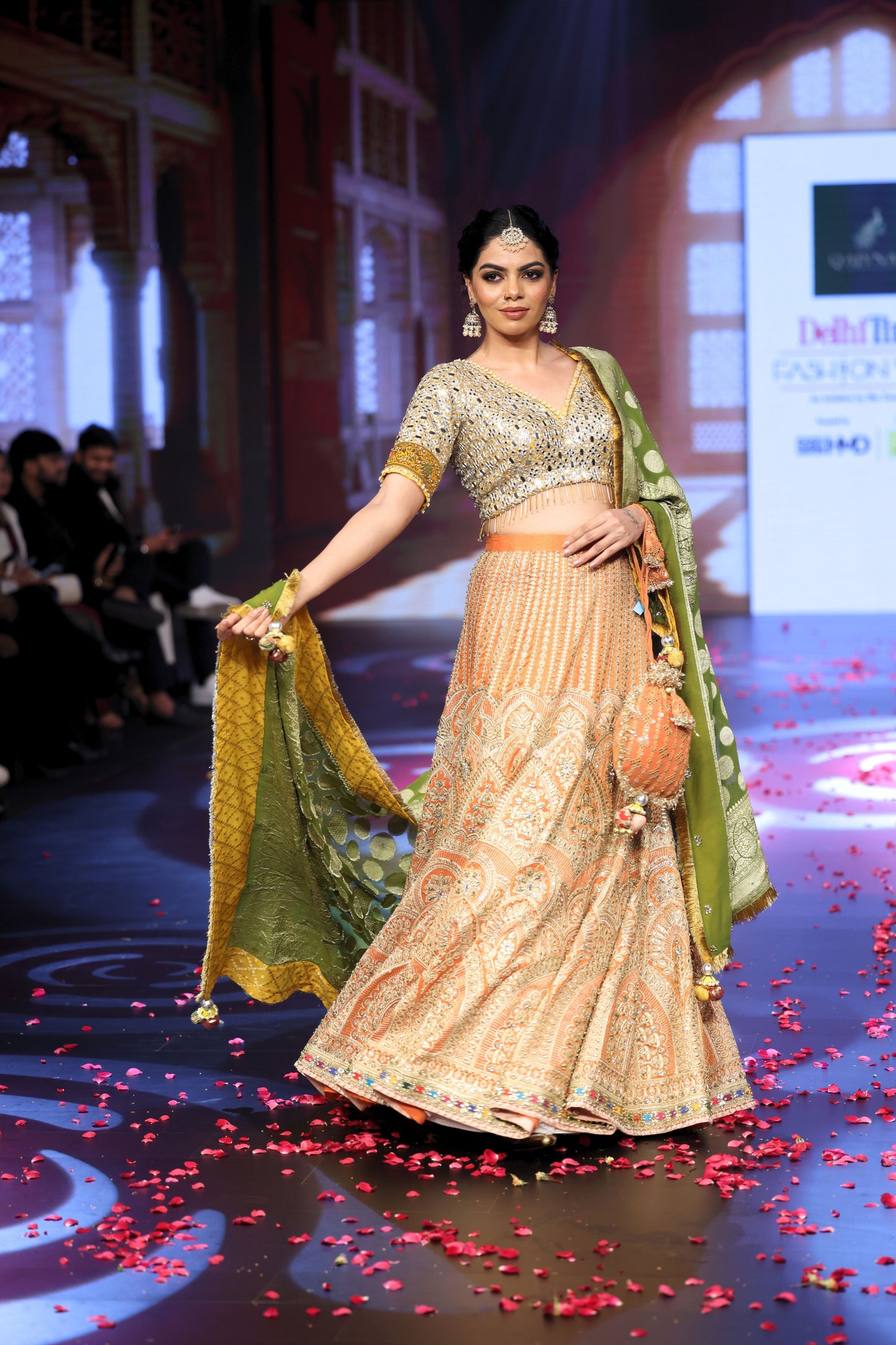 Ghungroo Banarsi Lehenga with Polki & Mirror Work Hand-Embroidery