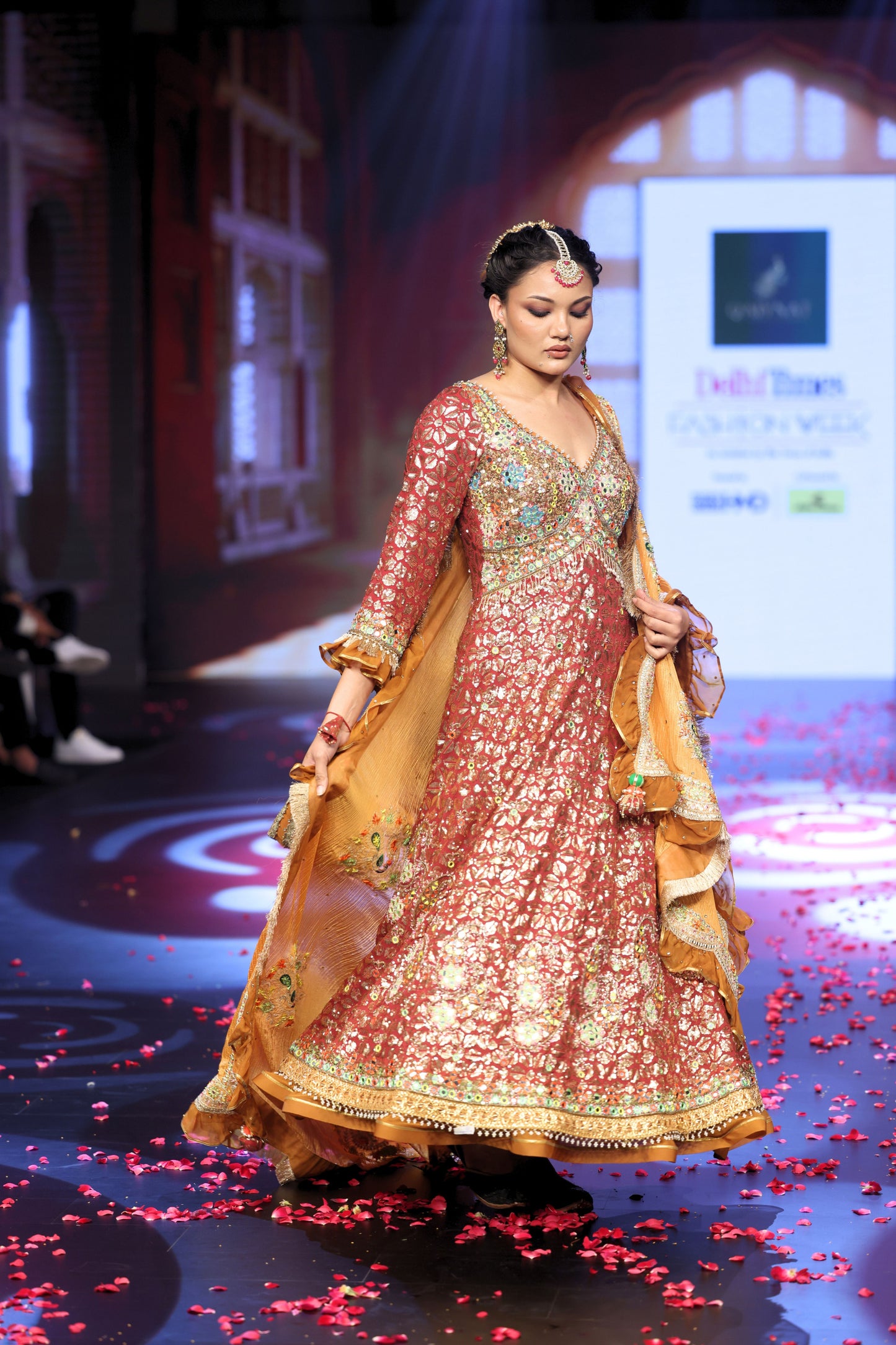 Ghungroo Rust Sequence & Mirror Work Hand Embroidered Anarkali Set