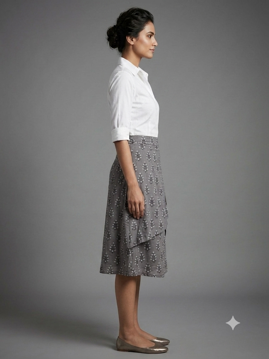 Gray Printed Cotton Skirt
