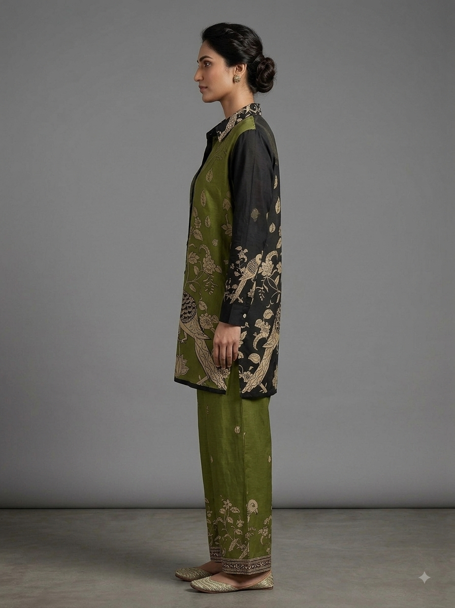 Green & Black Crepe Printed Cord Set