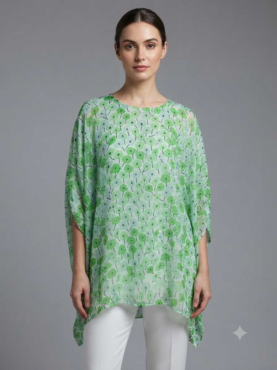 Green chinon Printed Kaftan