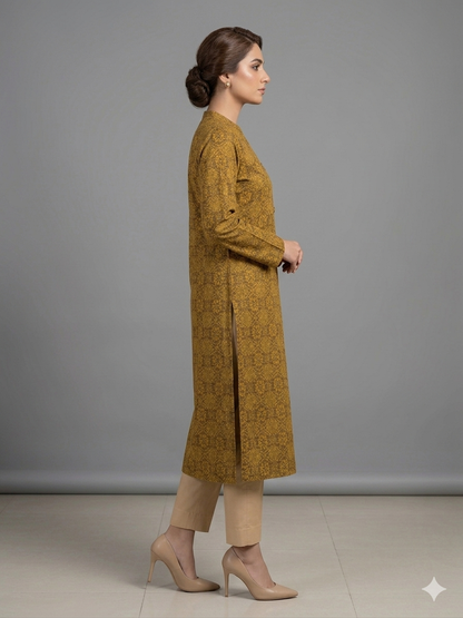 Olive Green Printed Kurta