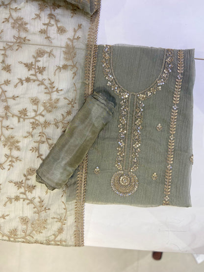 Mint Georgette Embellished Unstitched Fabric