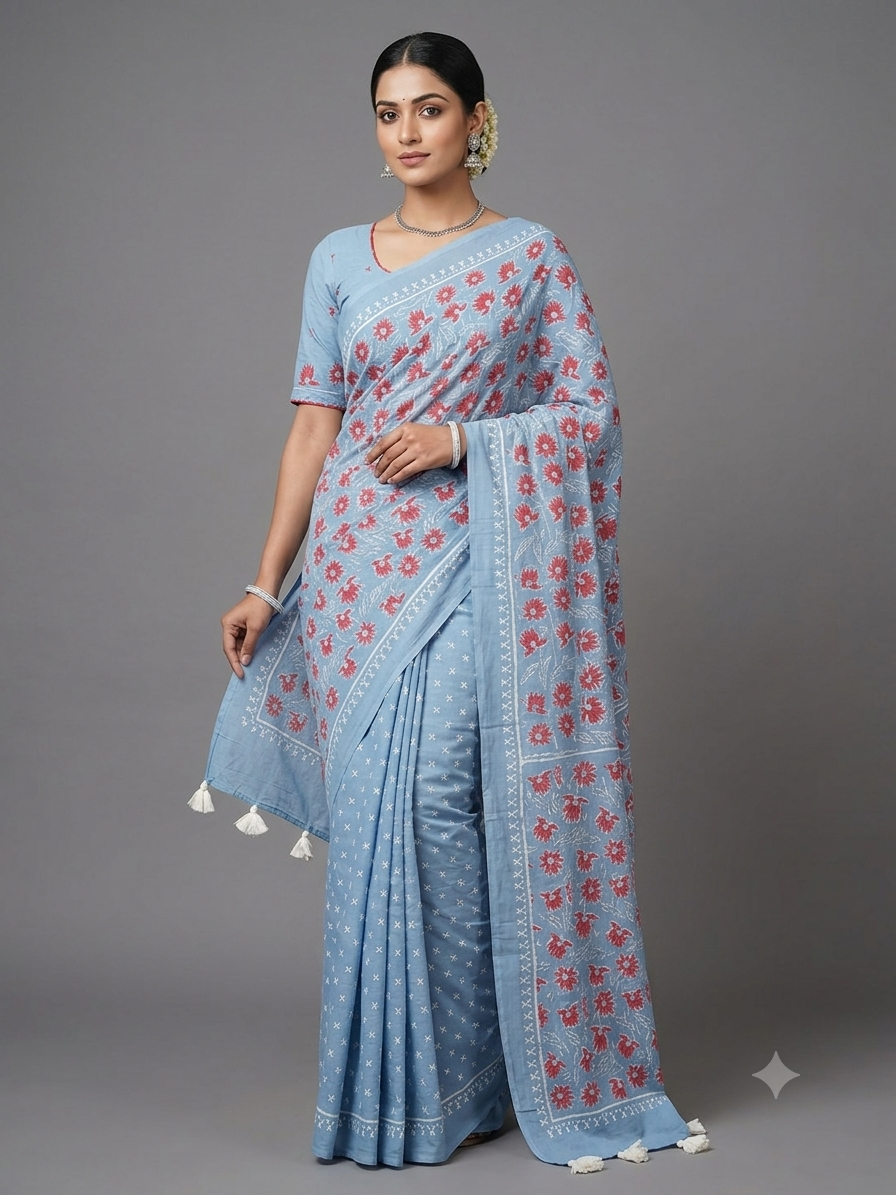 Blue print saree