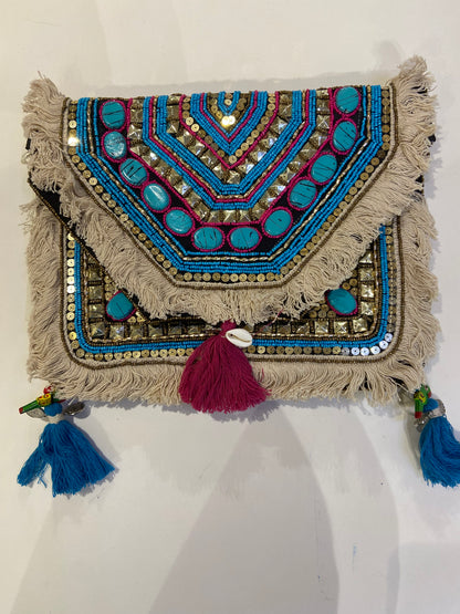 Blue Organic Boho Crossbody Bag