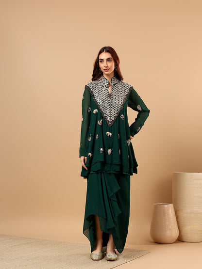 Emerald Green Georgette Gota Patti Cord Set