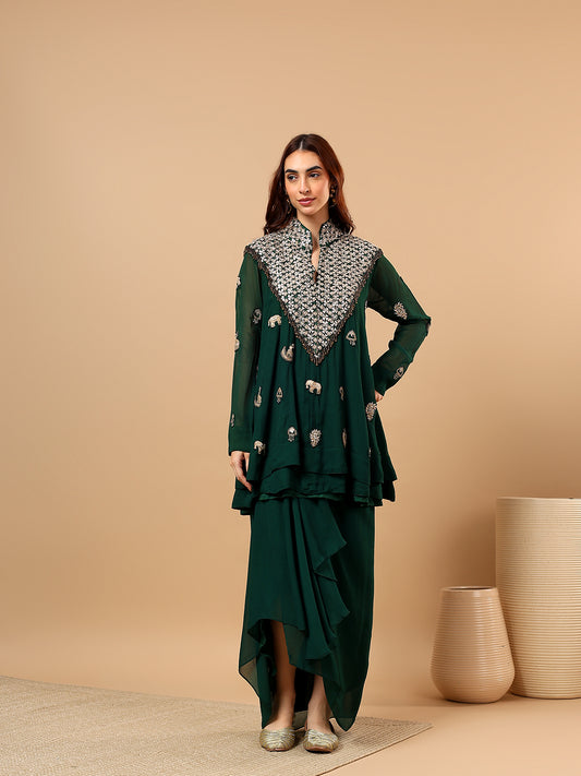 Emerald Green Georgette Gota Patti Cord Set