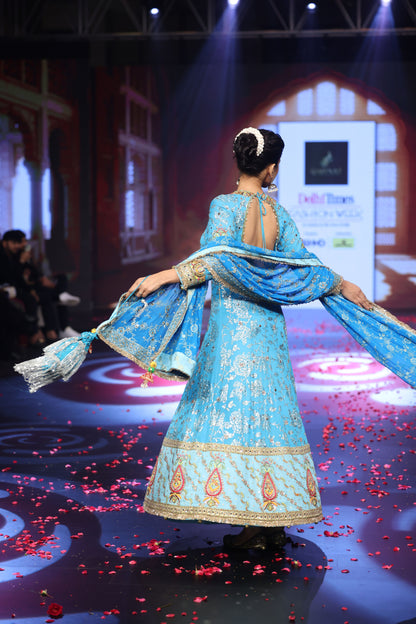 Ghungroo Blue Hand-Embroidered Zari Aari Silk Anarkali Set