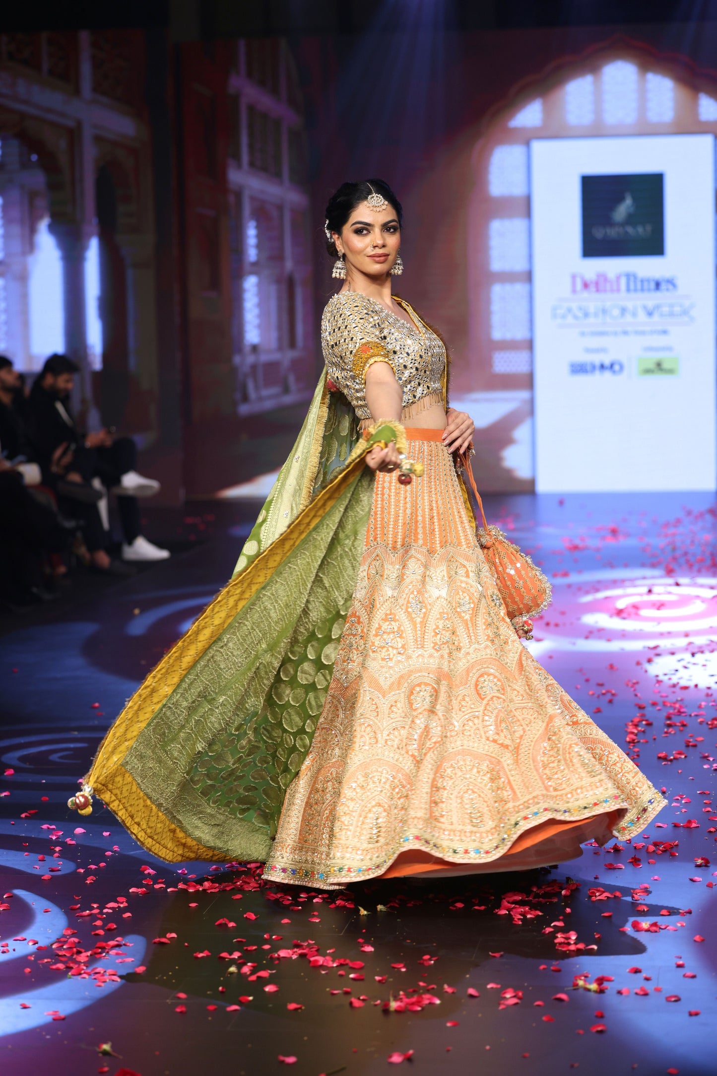 Ghungroo Banarsi Lehenga with Polki & Mirror Work Hand-Embroidery