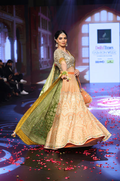 Ghungroo Banarsi Lehenga with Polki & Mirror Work Hand-Embroidery