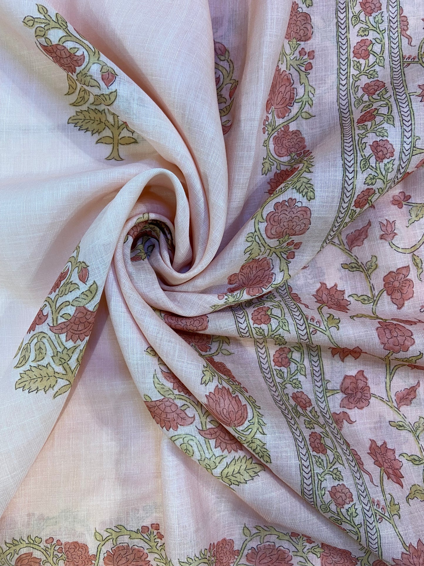 Peach printed cotton Unstitched febric