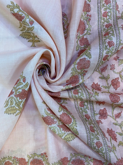 Peach printed cotton Unstitched febric