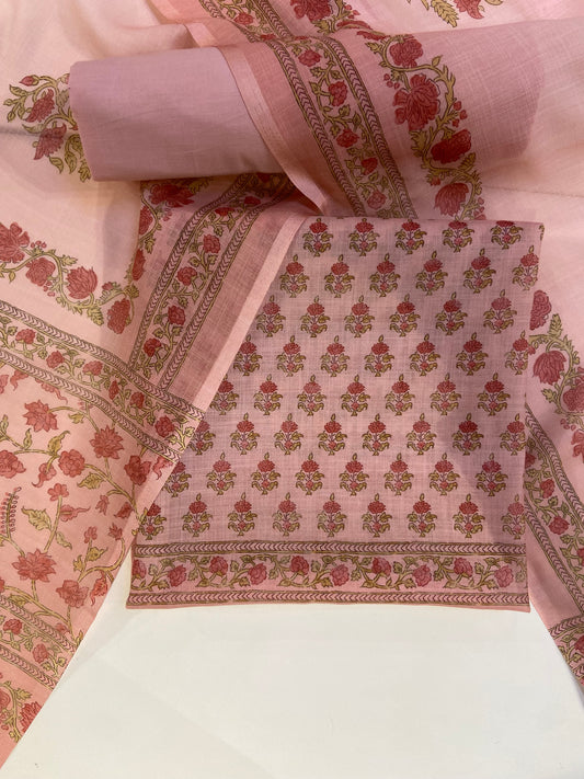 Peach printed cotton Unstitched febric