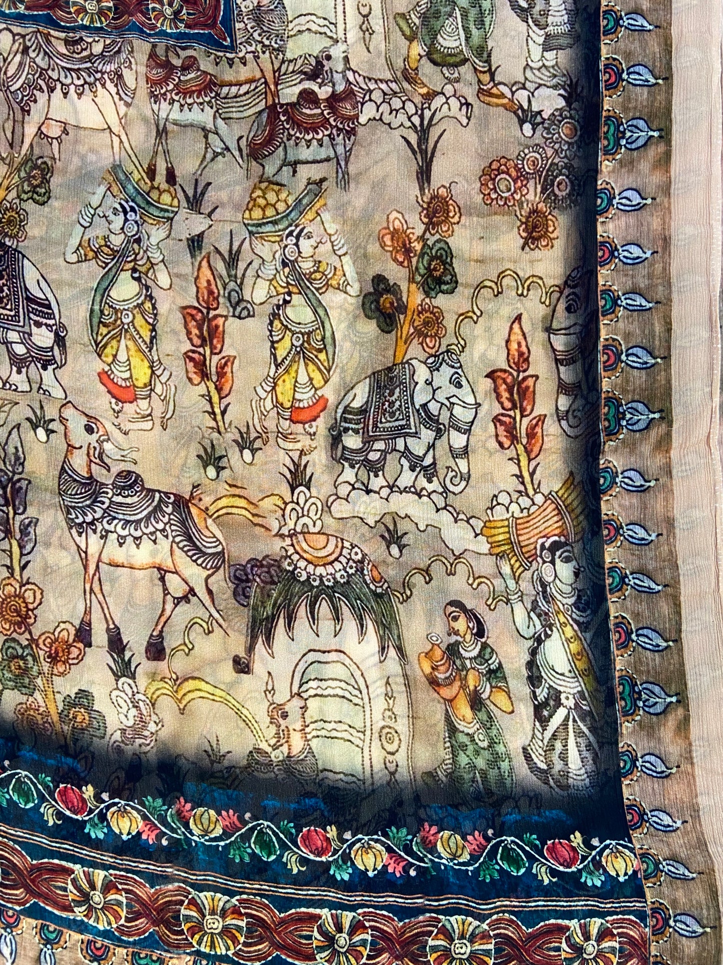 Beige Printed Satin Dupatta