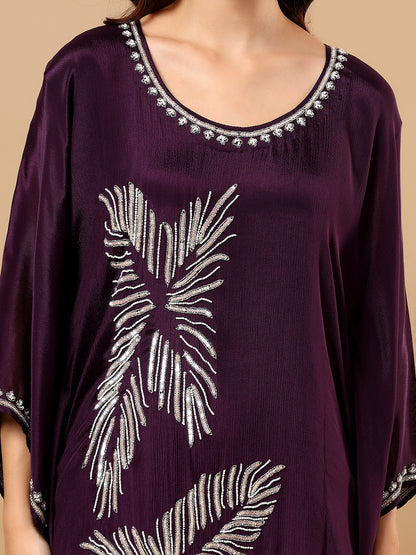 Wine Crepe Kaftan Set