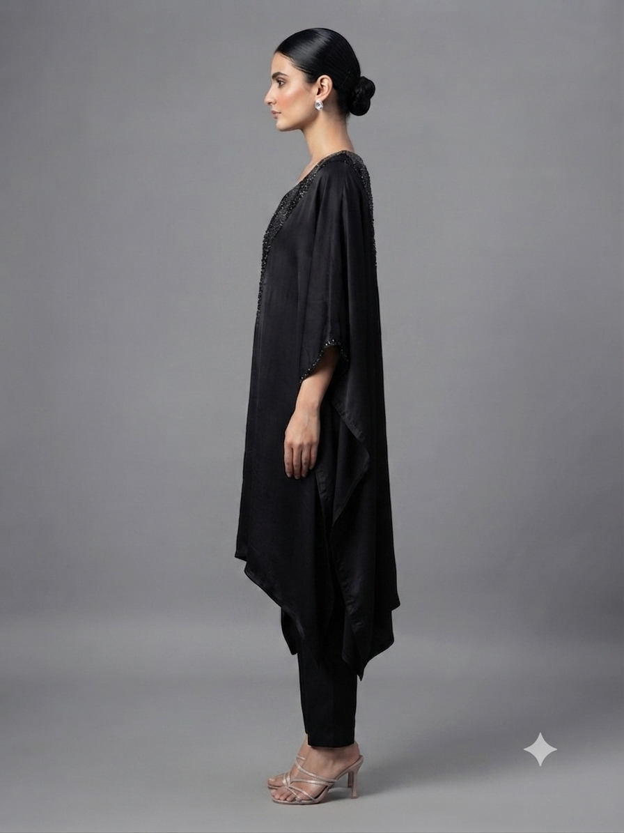 Black Crepe Kaftan & Pant Cord Set