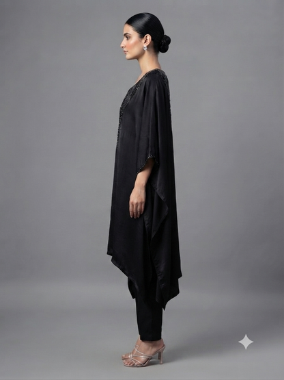 Black Crepe Kaftan & Pant Cord Set