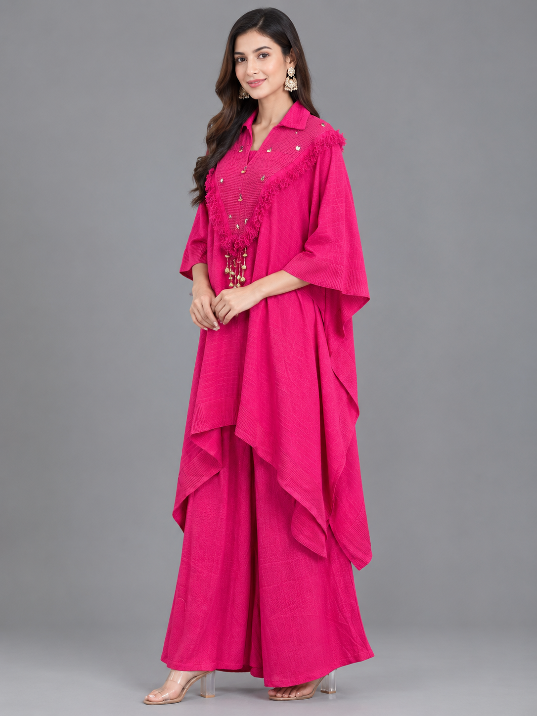 Fuschia Pink Cord Set with Flared Pants