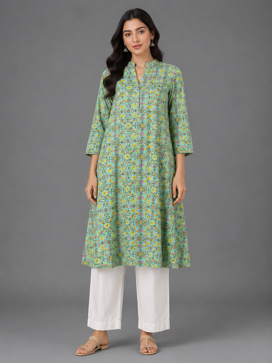 Green Cotton Kurta