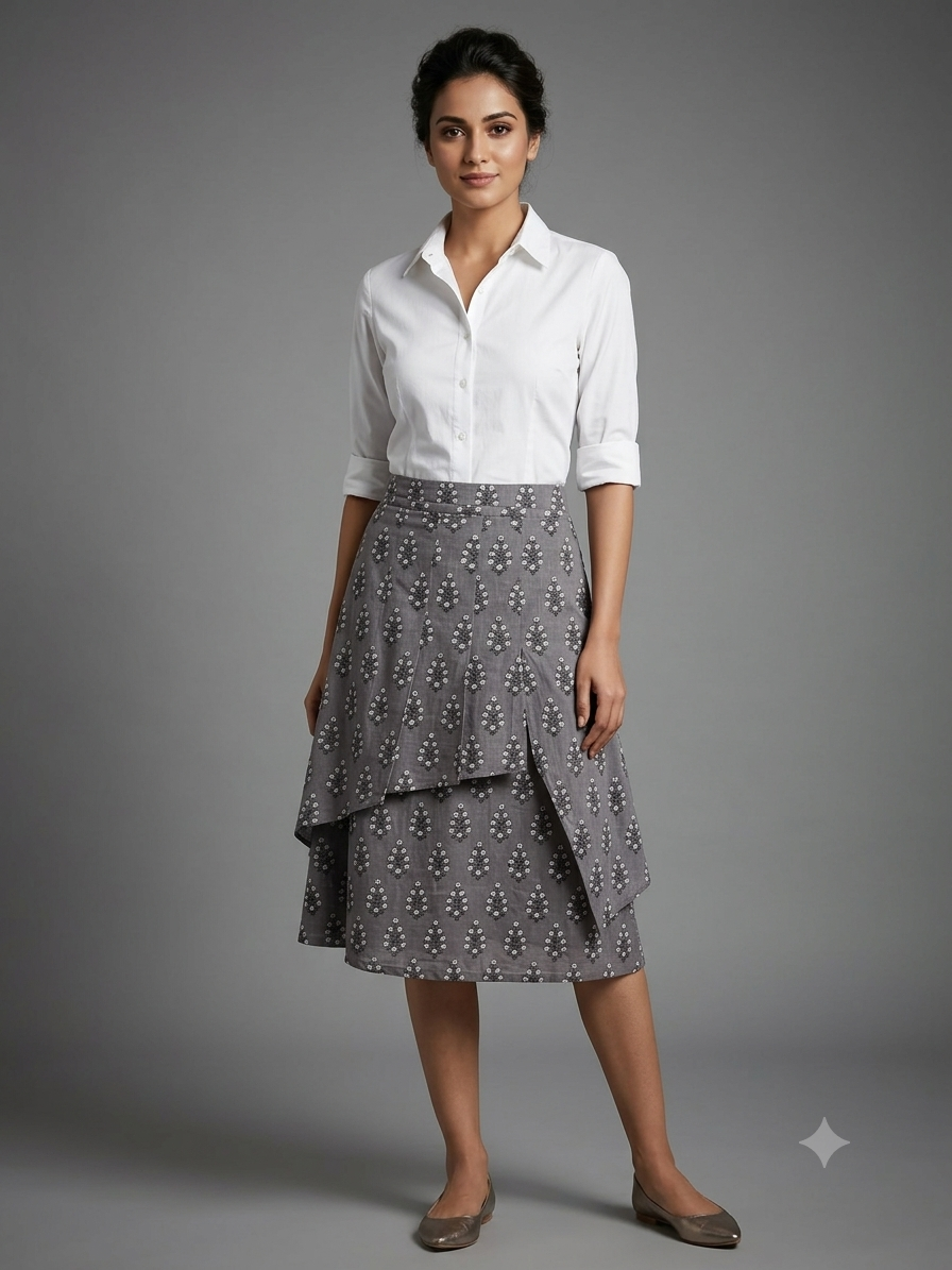 Gray Printed Cotton Skirt
