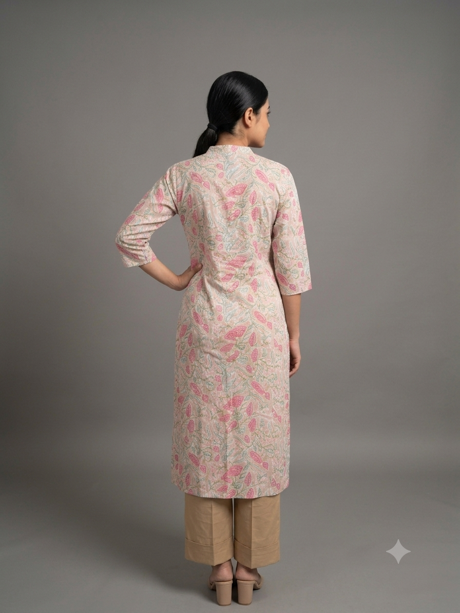 Peach Printed Cotton Kurta