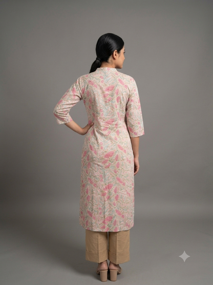 Peach Printed Cotton Kurta