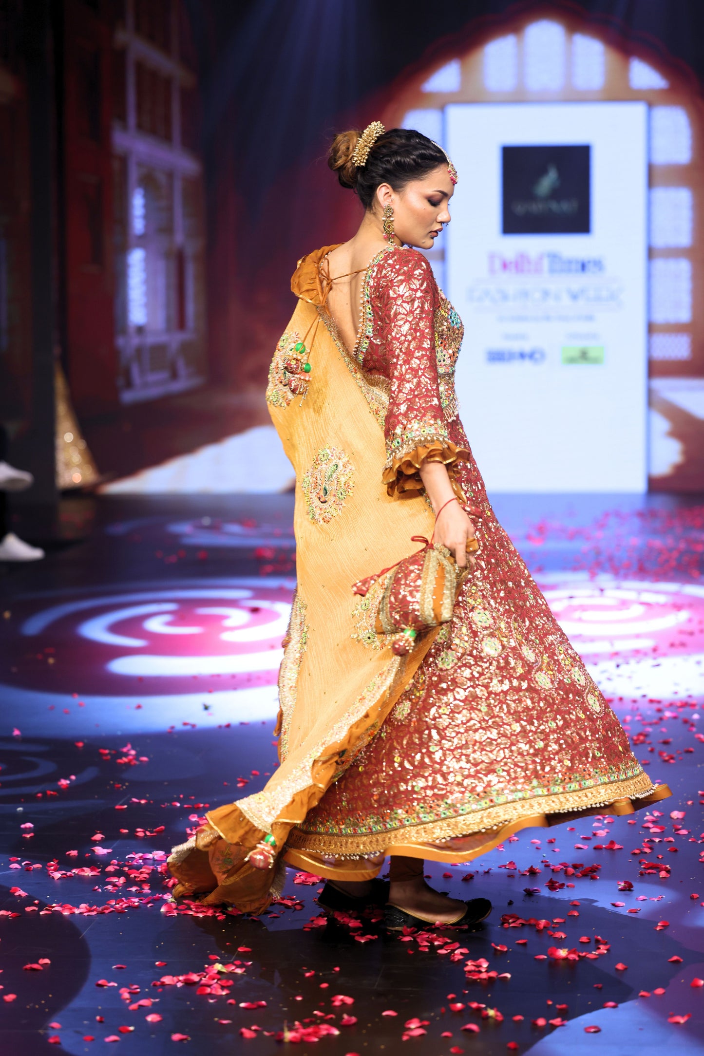Ghungroo Rust Sequence & Mirror Work Hand Embroidered Anarkali Set