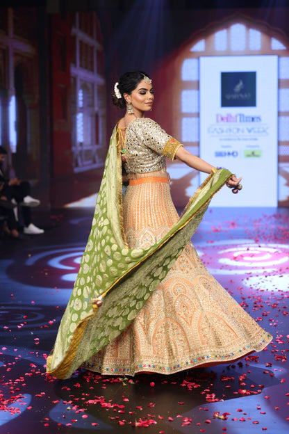 Ghungroo Banarsi Lehenga with Polki & Mirror Work Hand-Embroidery