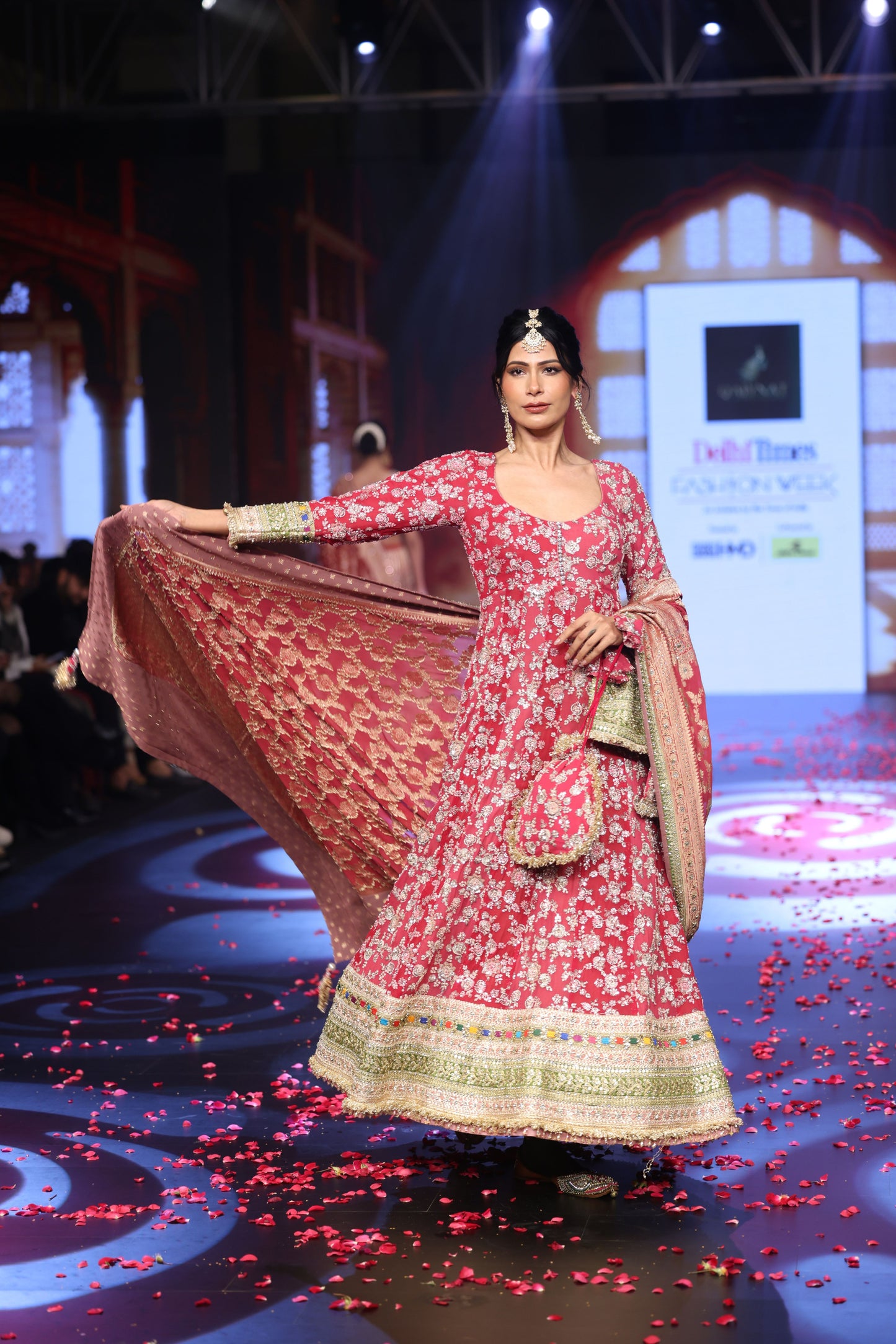 Ghungroo Crimson Red Hand-Embroidered Georgette Anarkali with Banarsi Dupatta