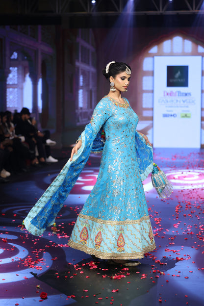 Ghungroo Blue Hand-Embroidered Zari Aari Silk Anarkali Set