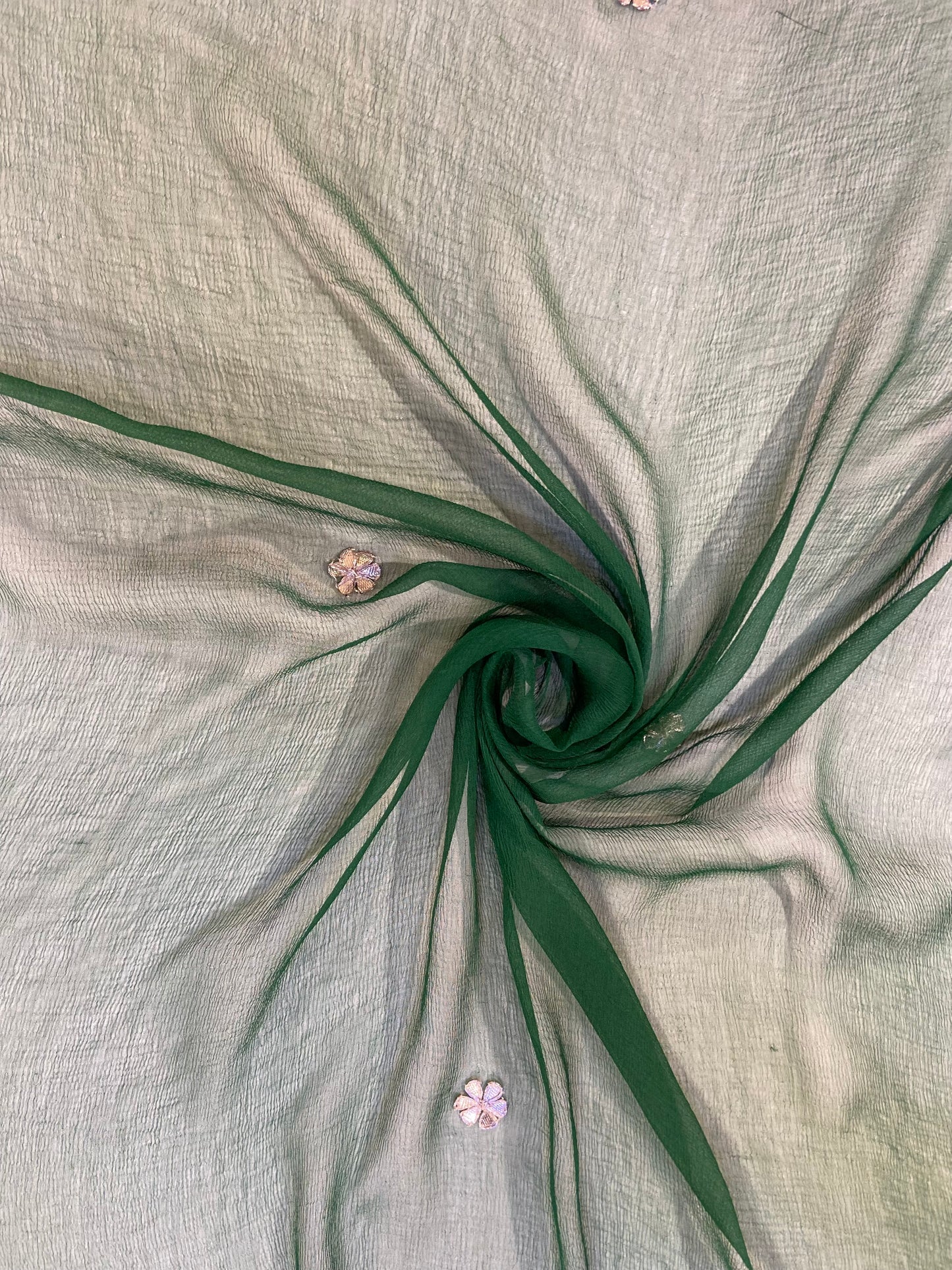 Green Printed Crape Bandhej Unstitched Fabric