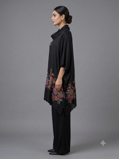 Black Kimono Cord Set with Hand-Thread Work