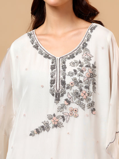 White Georgette Hand Embroidered Kaftan