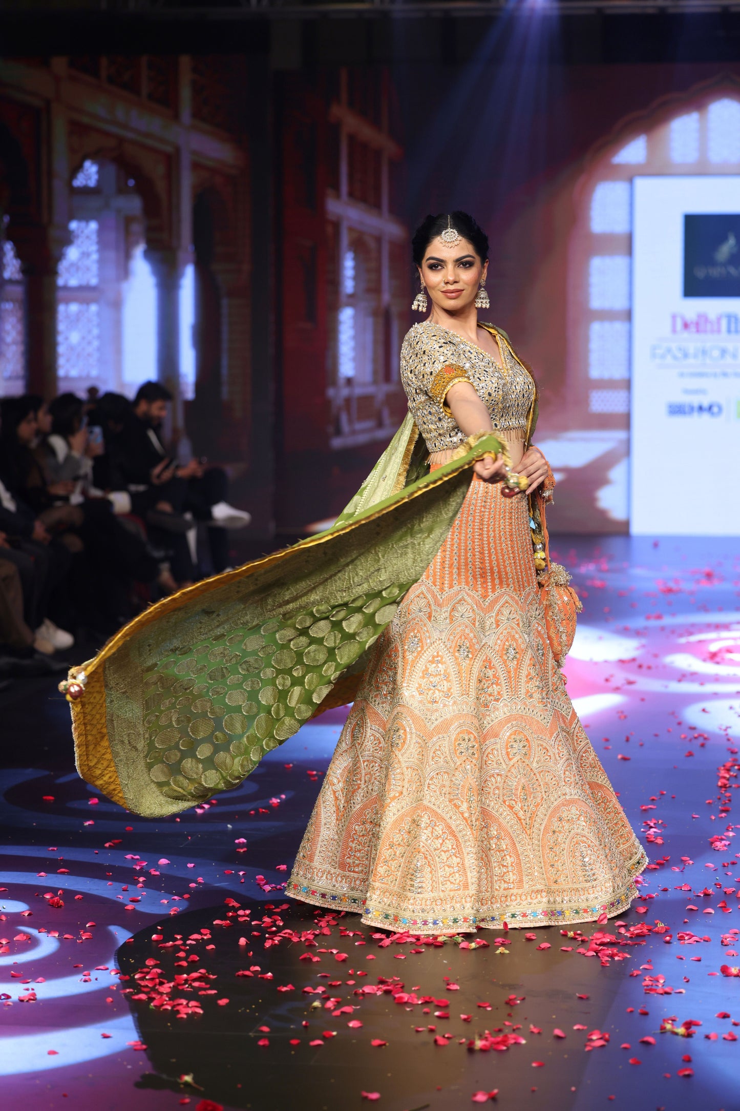 Ghungroo Banarsi Lehenga with Polki & Mirror Work Hand-Embroidery