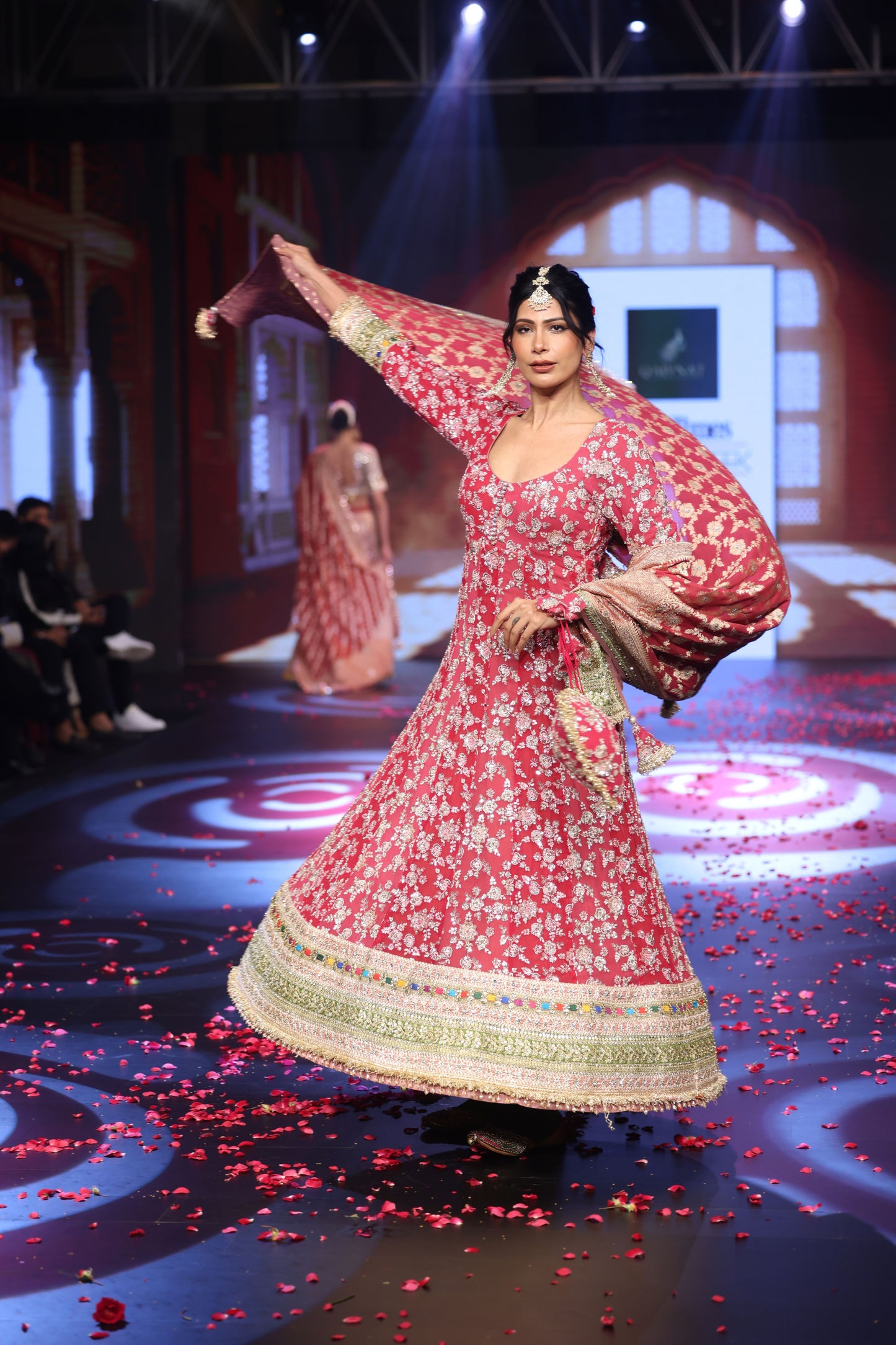 Ghungroo Crimson Red Hand-Embroidered Georgette Anarkali with Banarsi Dupatta