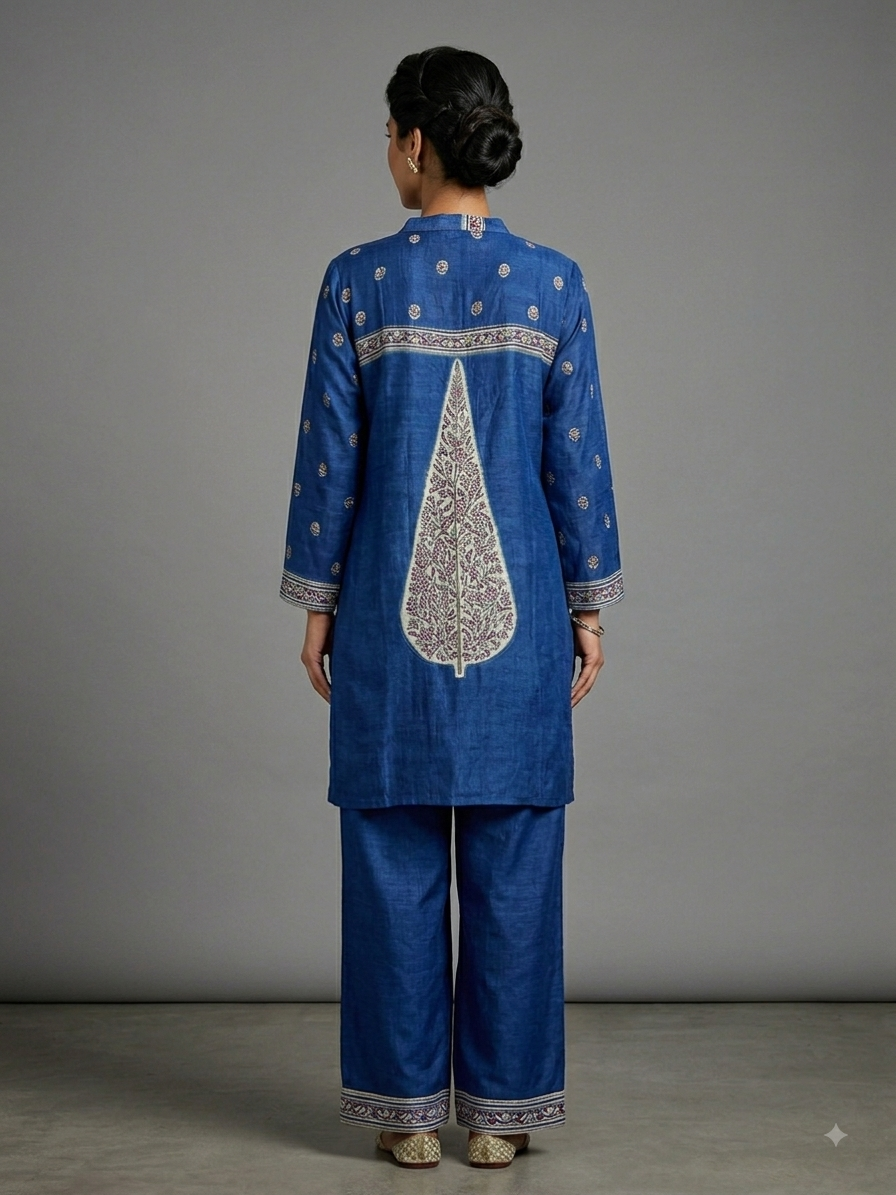 Blue Crepe Printed Cord Set