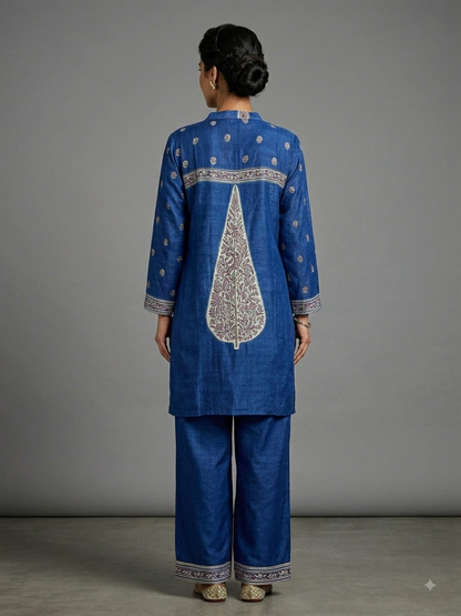 Blue Crepe Printed Cord Set