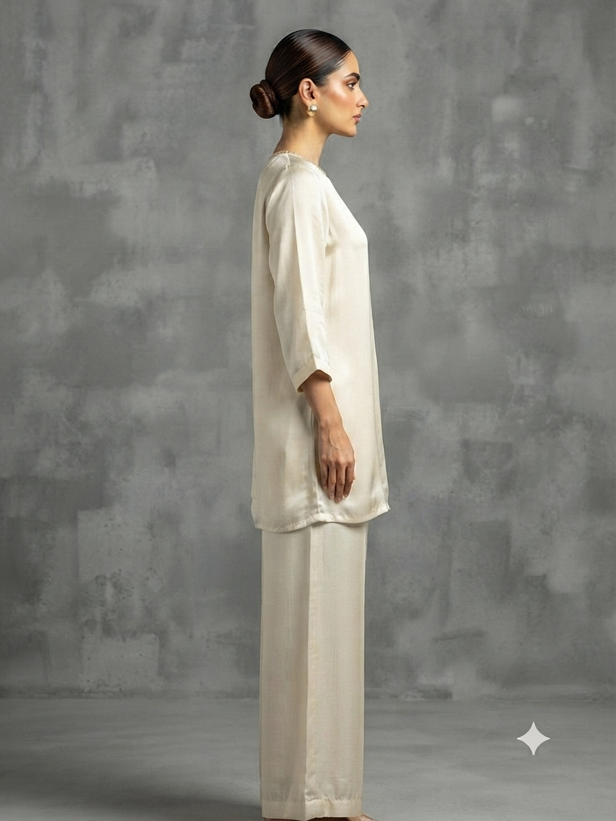 Ivory Hand-Embellished Crepe Cord Set