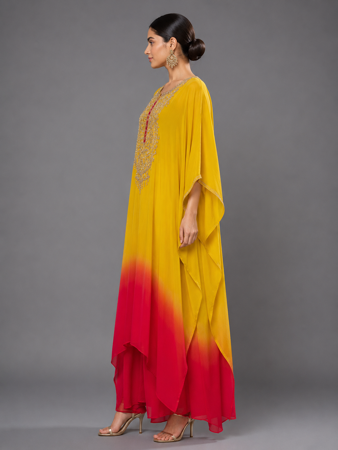Mustard Yellow Soft Crepe Kaftan &Pant