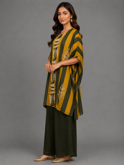 Yellow Printed Satin Cord Set
