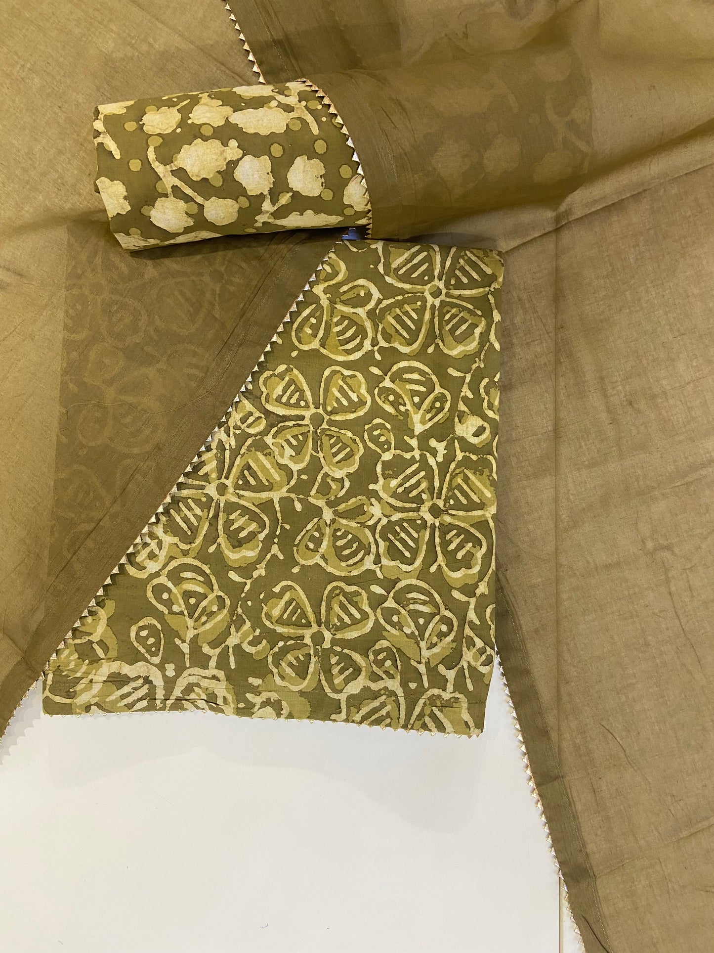Beige printed cotton unstitch fabric