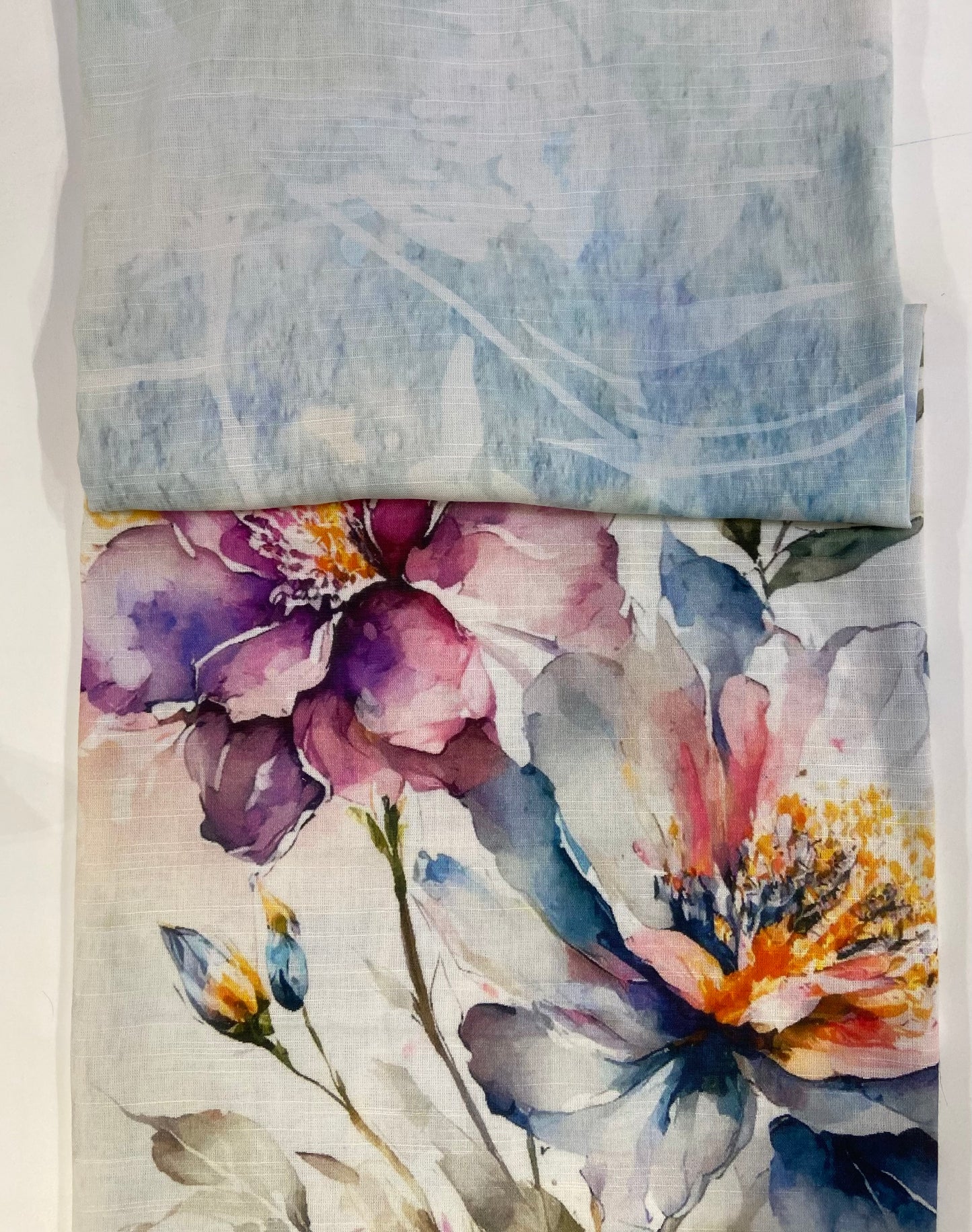 Blue &white printed Maheshwari cotton unstitch fabric