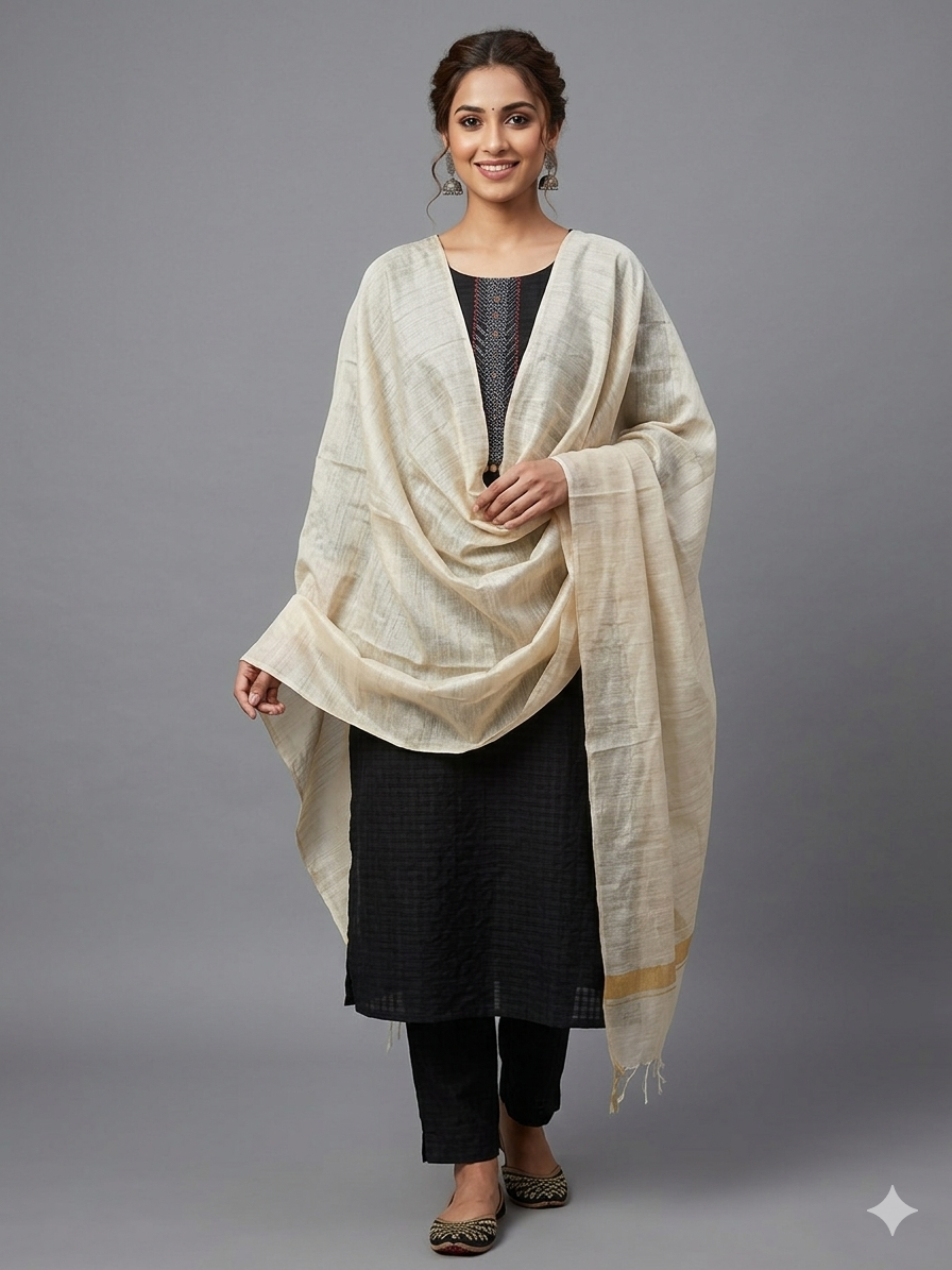 Beige &Gold  Plan Dupatta
