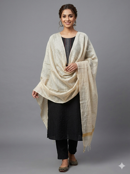 Beige &Gold  Plan Dupatta